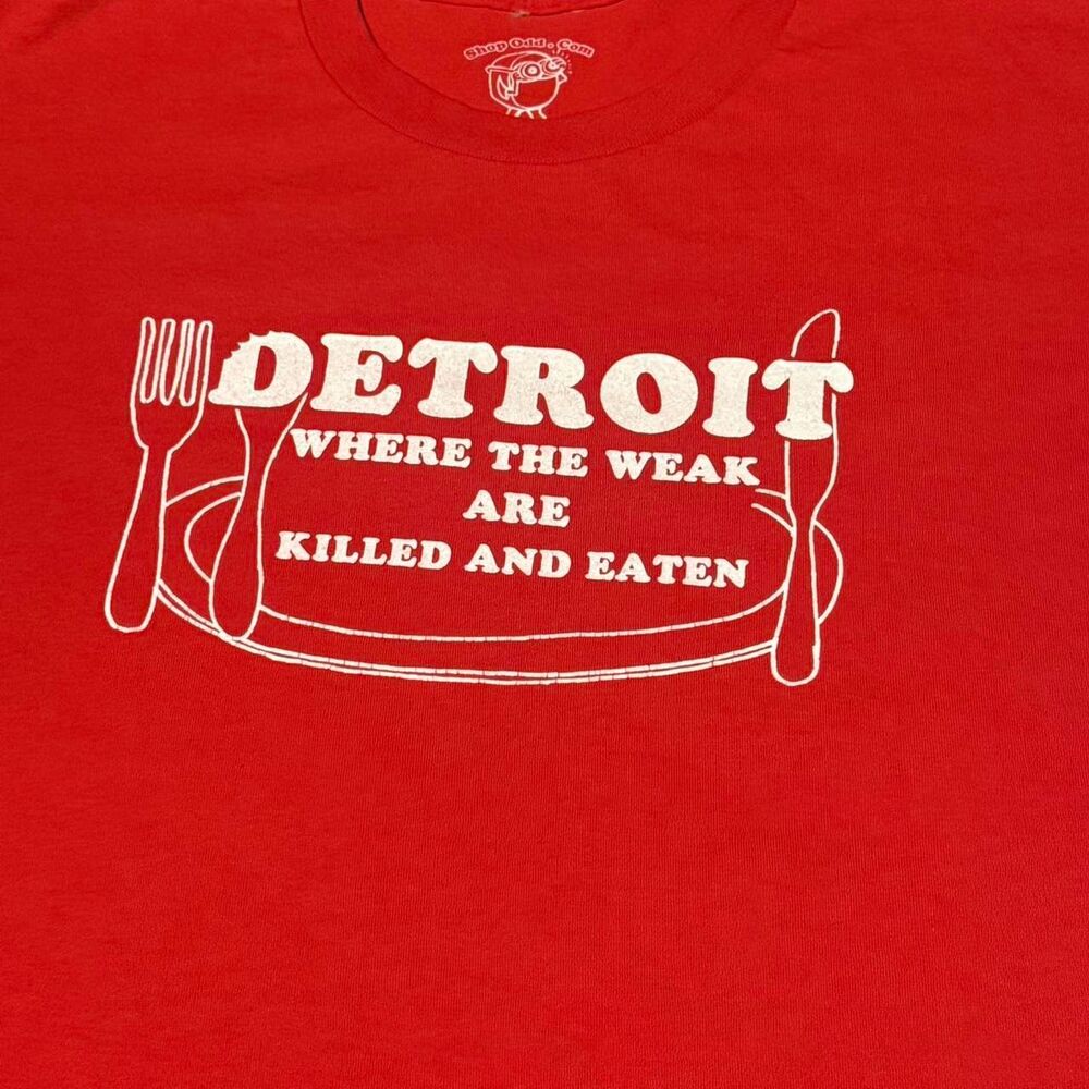Vintage Y2K Detroit Michigan Funny Humor Graphic T-Shirt Tee Red Large